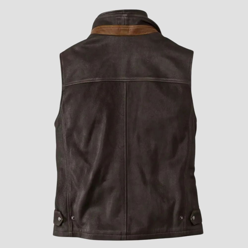 Stay stylish and warm with this high-end sheepskin leather jacket featuring a fur collar.