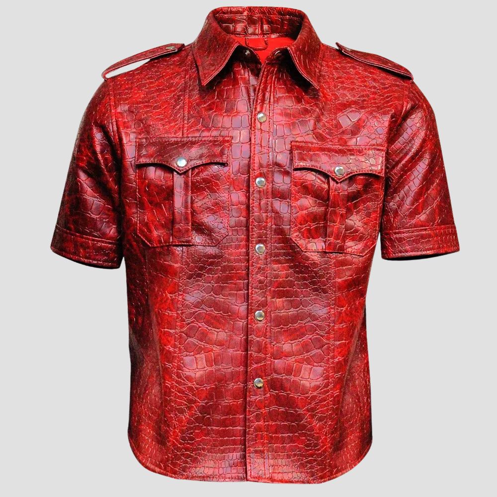Men Crocodile Pattern Leather Shirt For Fashion Outfits – trendytannery