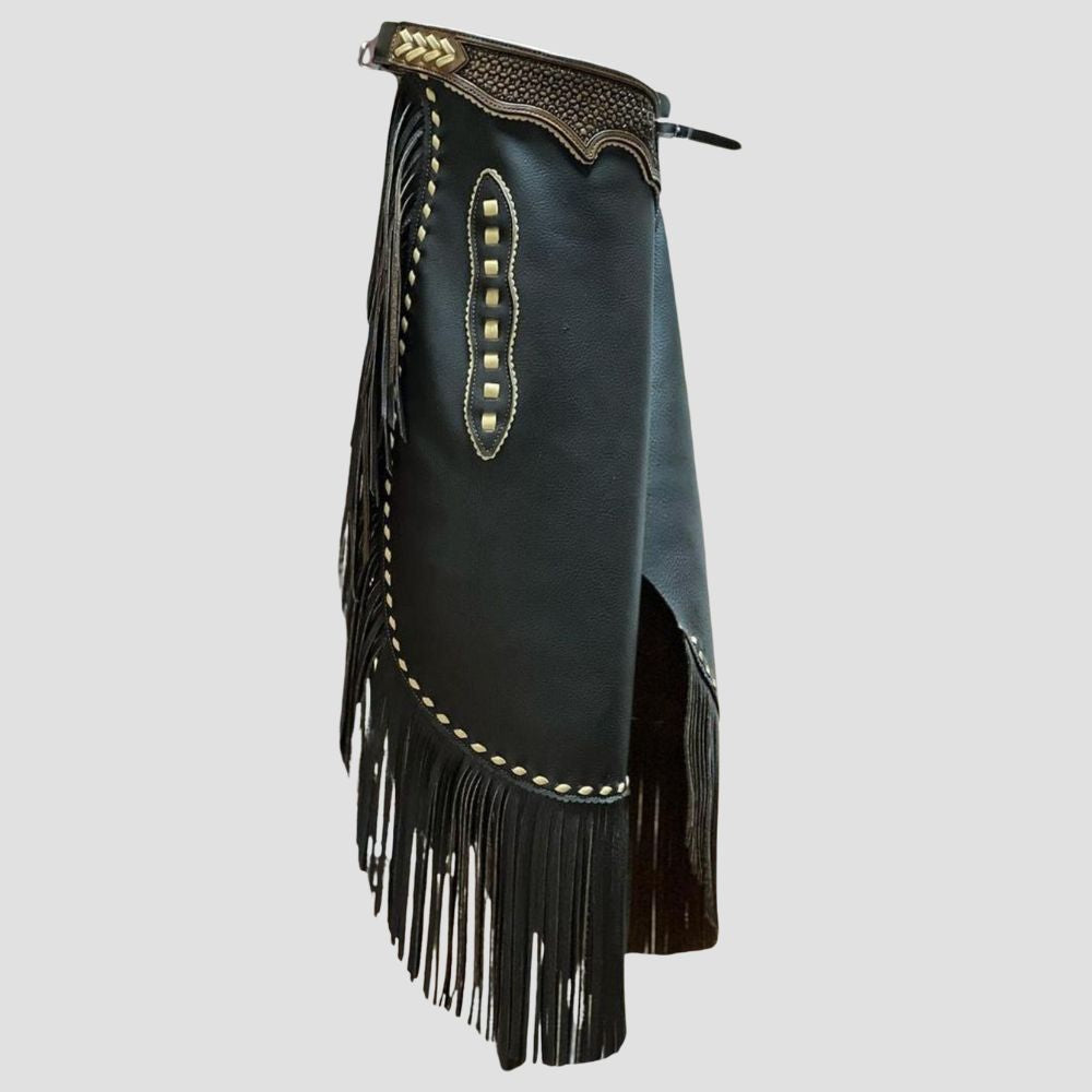 Enhance your western riding experience with these authentic leather fringe chaps, built for performance and style.