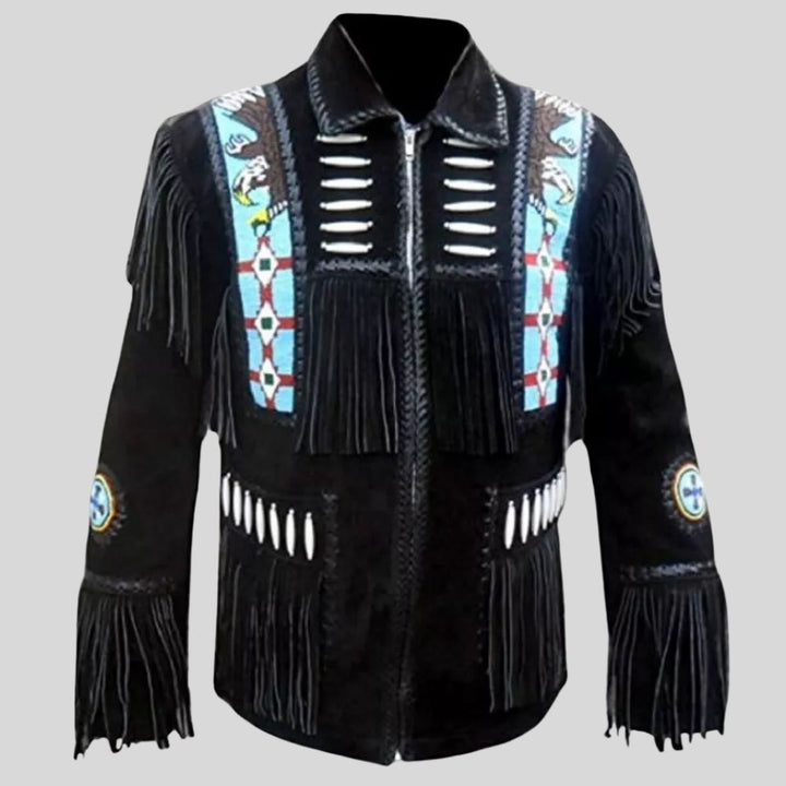 Trendy Black Suede Fringe Jacket For Music Festivals