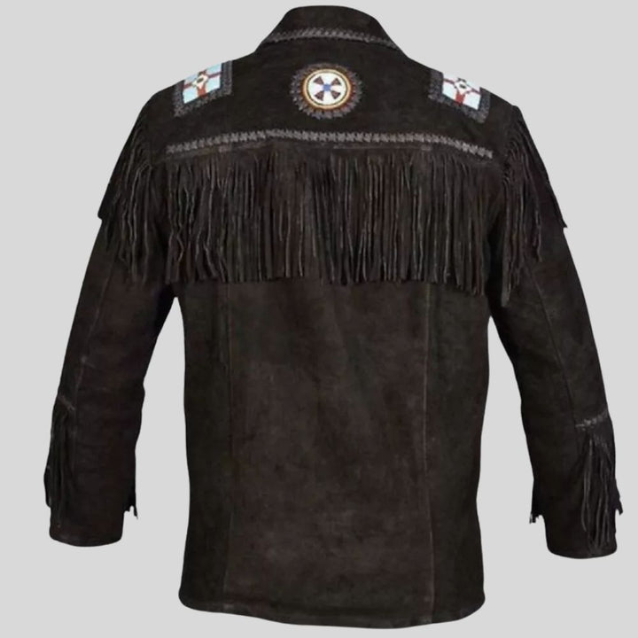 Trendy Black Suede Fringe Jacket For Music Festivals
