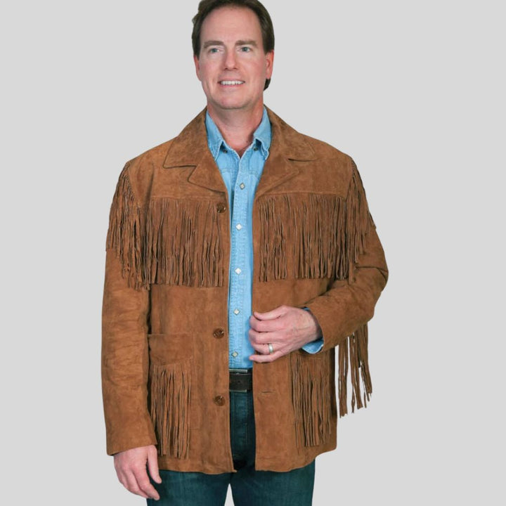 Vintage-Inspired Men Suede Fringe Jacket For Western Outfits