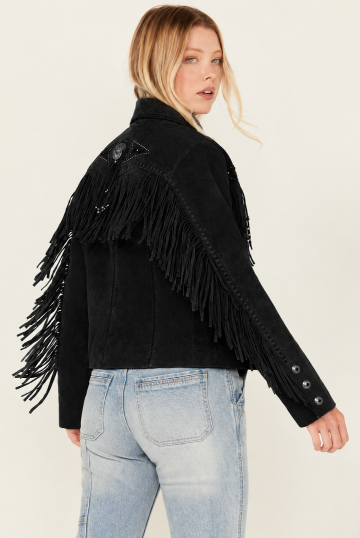 Stylish Western Suede Leather Jacket For Women With Fringes