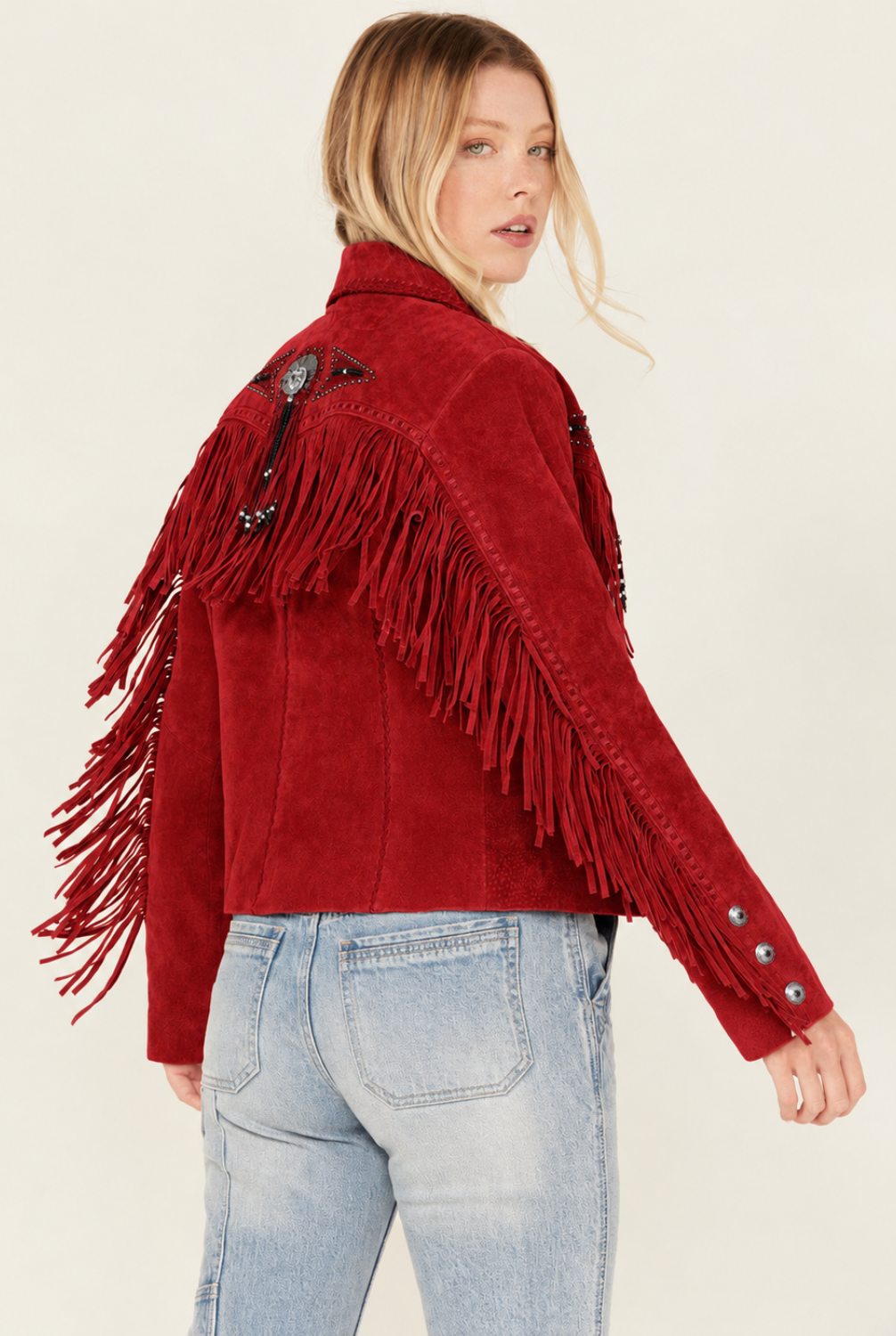 Stylish Western Suede Leather Jacket For Women With Fringes