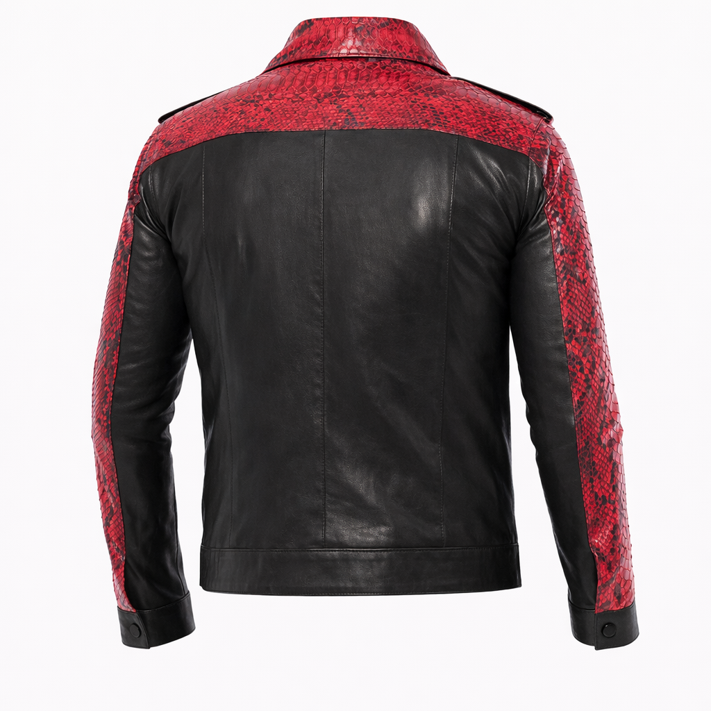 Black snakeskin pattern leather jacket for men