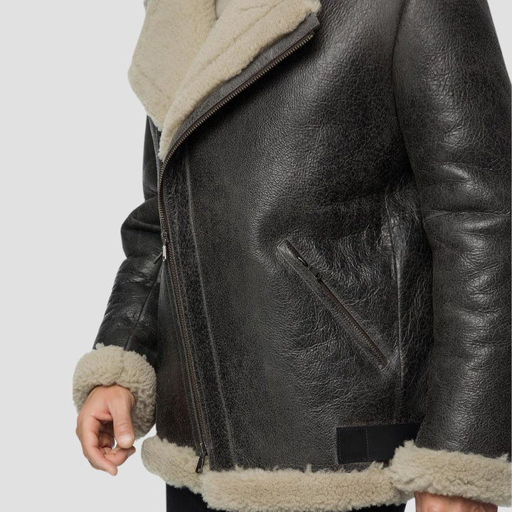 Luxurious black lambskin leather jacket with cozy faux fur lining