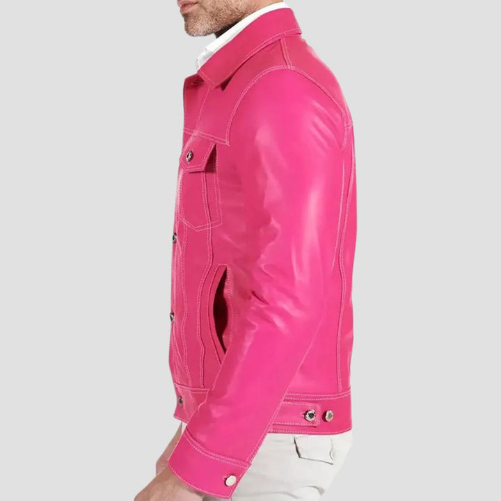 Luxury Men’s Pink Leather Shirt For Modern Style