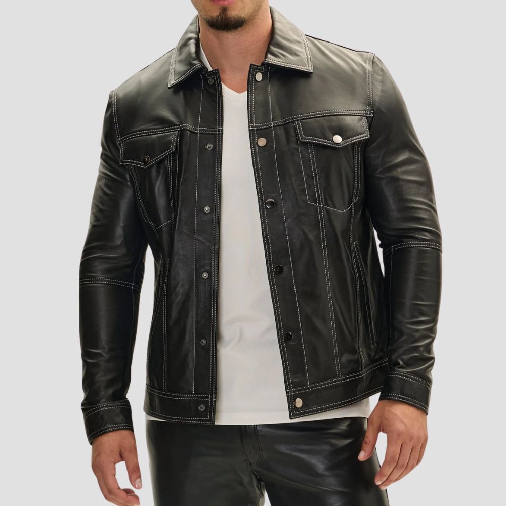 Elevate your wardrobe with this premium biker leather shirt, ideal for men seeking bold and modern outfits that stand out.