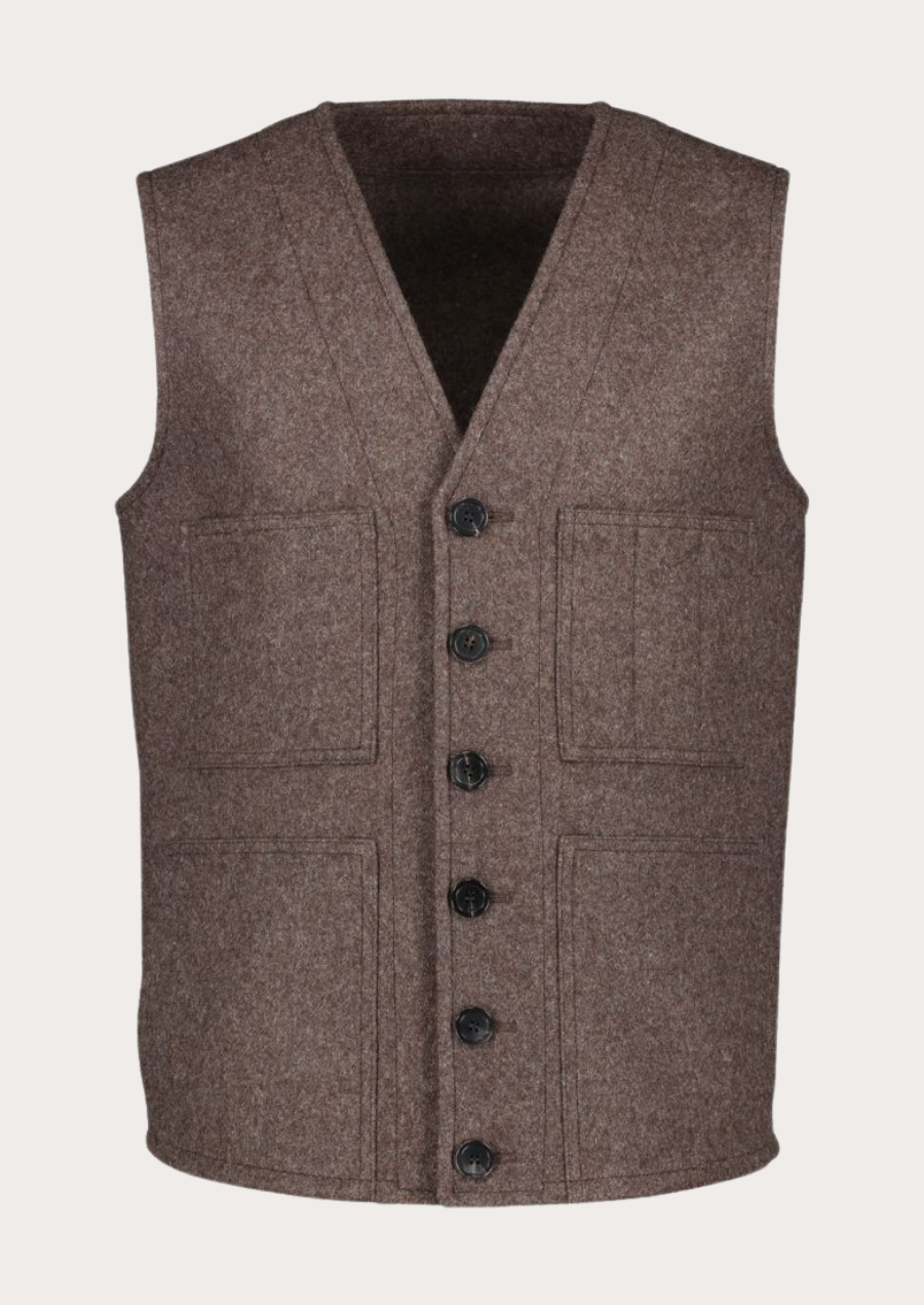 Men's Alpine Loden wool waistcoat classic hunting vest with traditional heritage styling