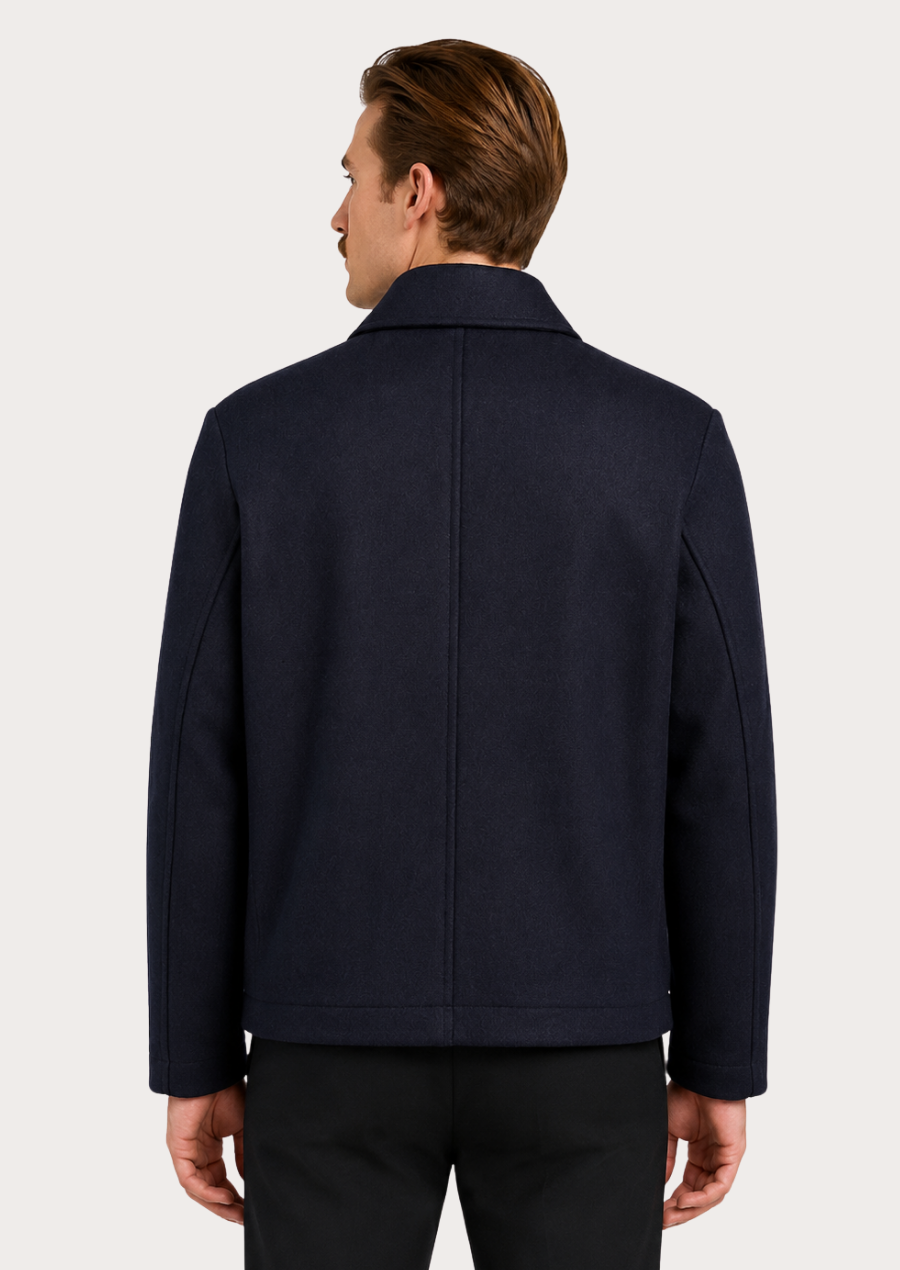 Traditional blue Loden wool coat for men with timeless Alpine craftsmanship