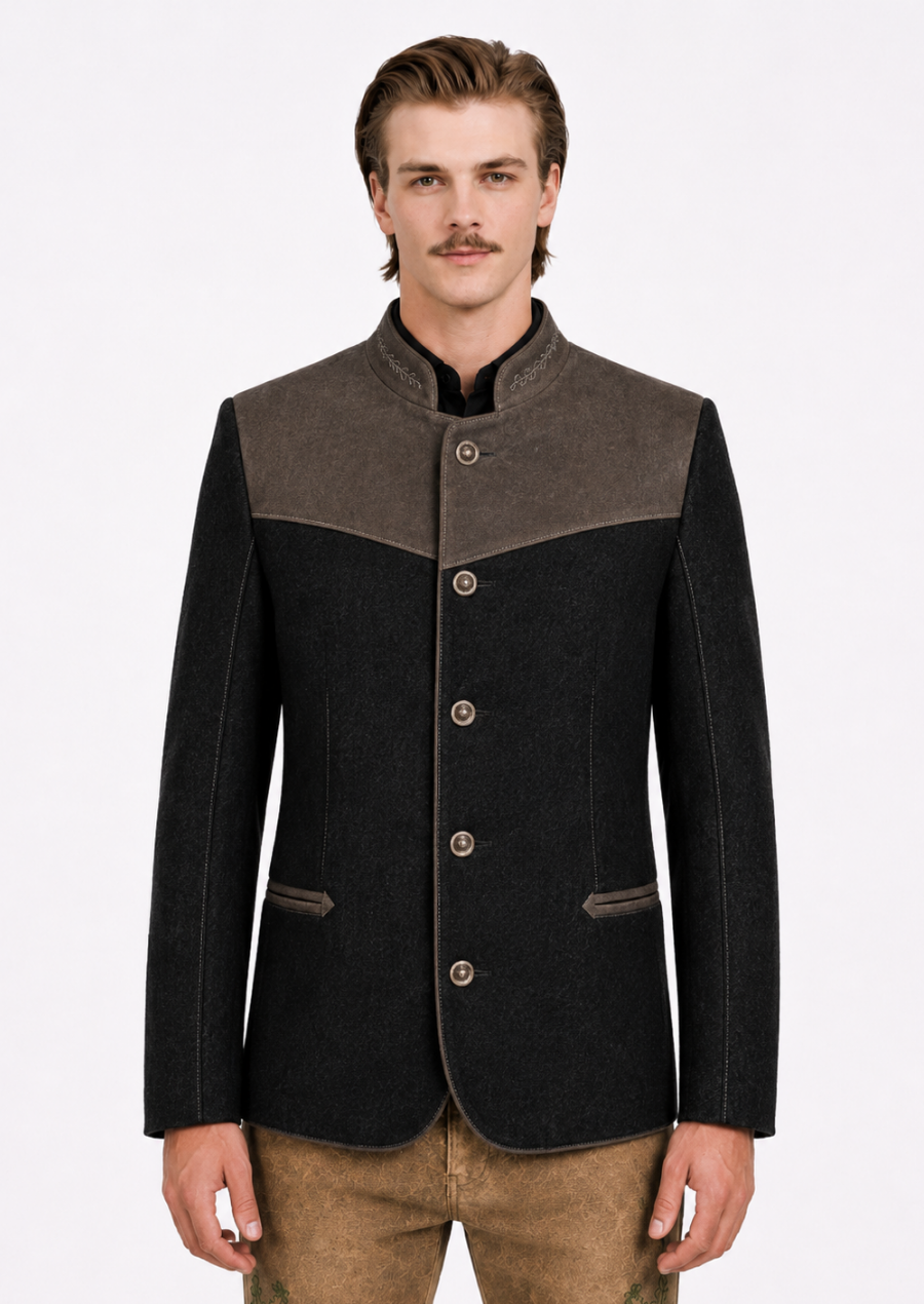 Alpine Tradition black wool Austrian Trachten jacket for men with classic heritage styling