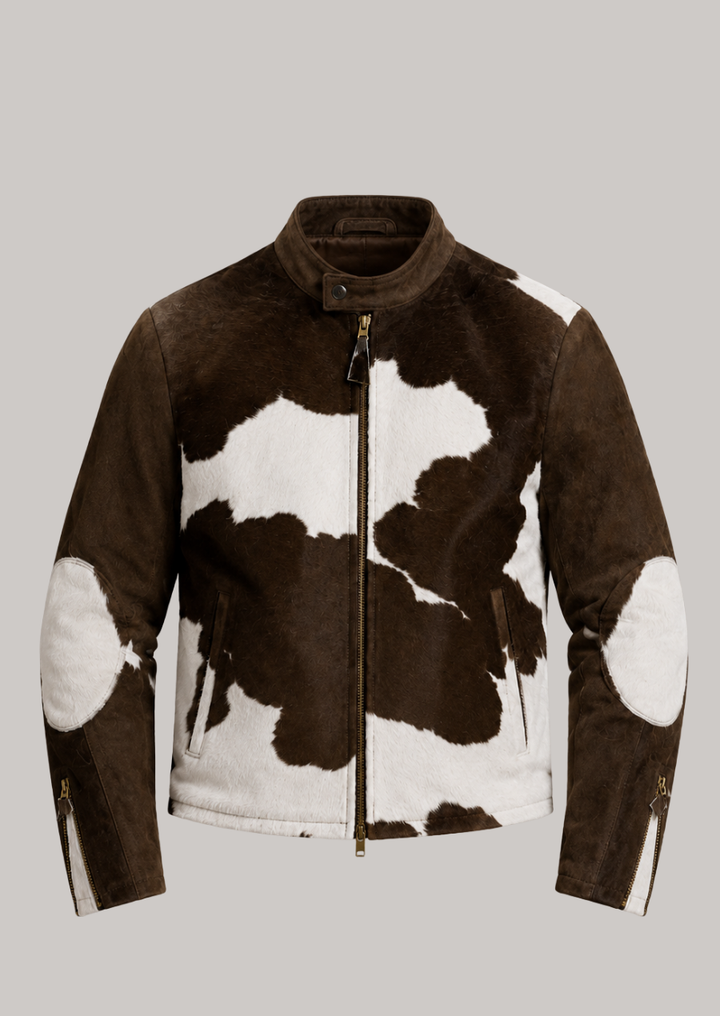 American Frontier hair on hide cowhide motorcycle jacket with rugged biker style