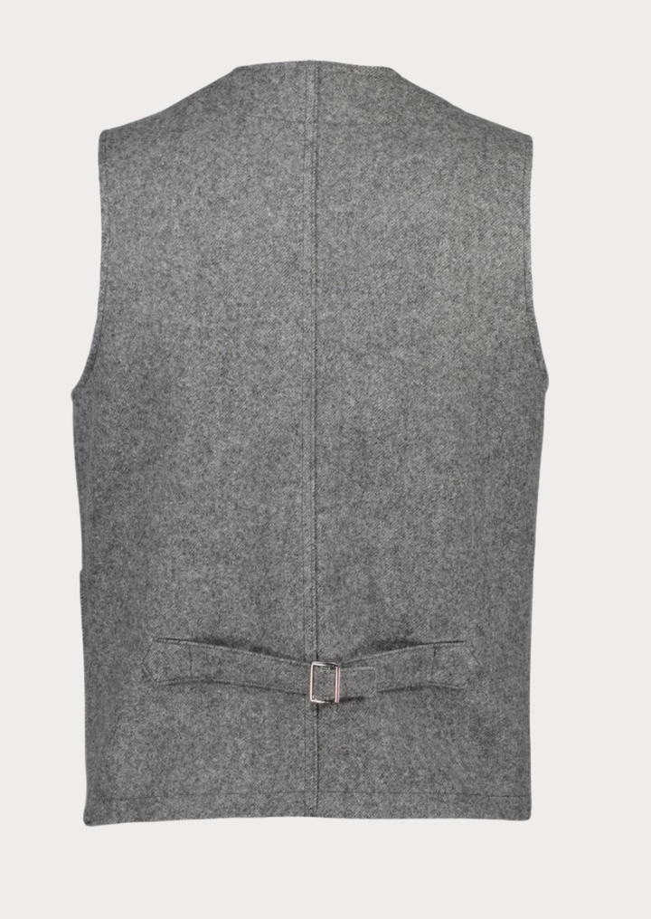 Elegant Austrian-inspired grey wool vest with classic heritage craftsmanship and comfort