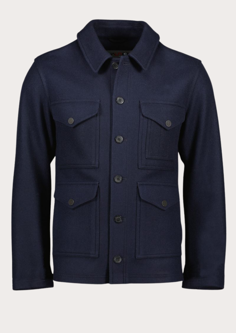 Austrian inspired navy wool field jacket for men with classic Alpine heritage styling