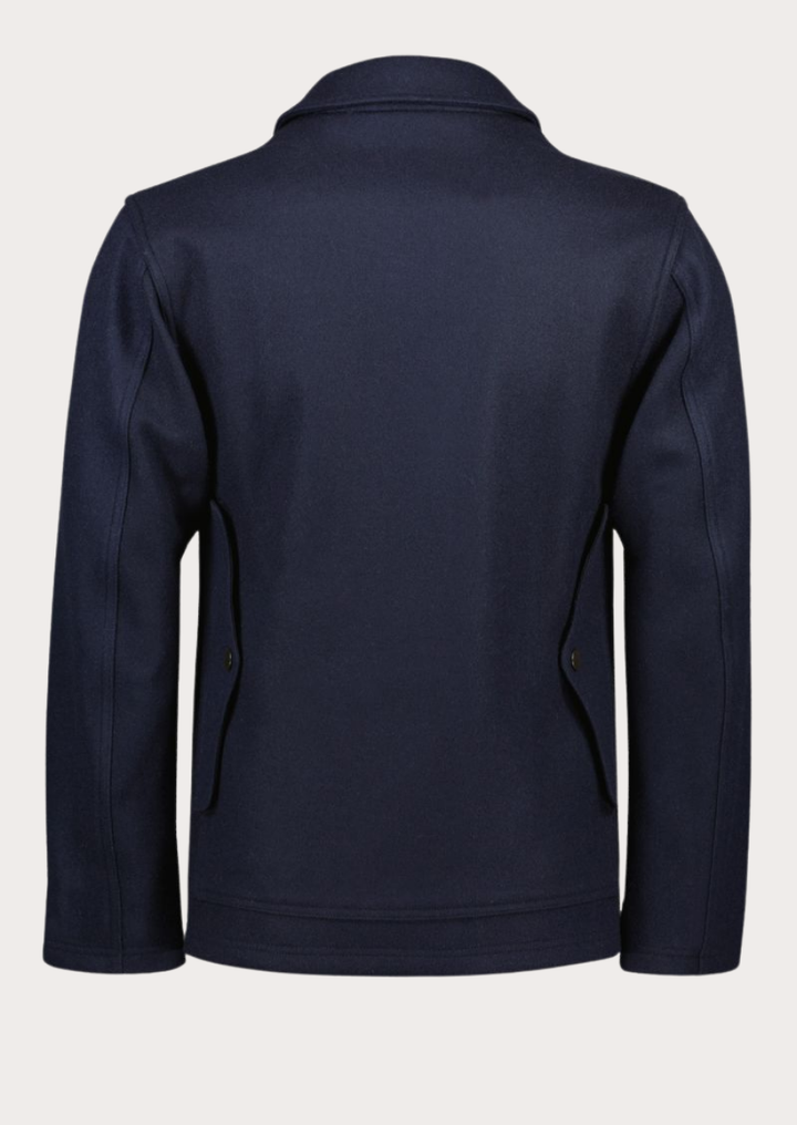 Premium navy wool jacket for men featuring timeless Alpine craftsmanship