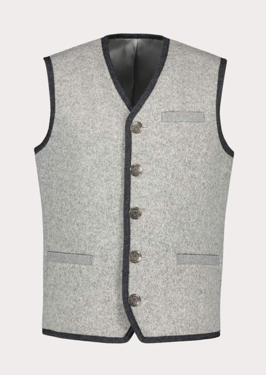 Traditional Loden wool vest featuring authentic Alpine heritage styling
