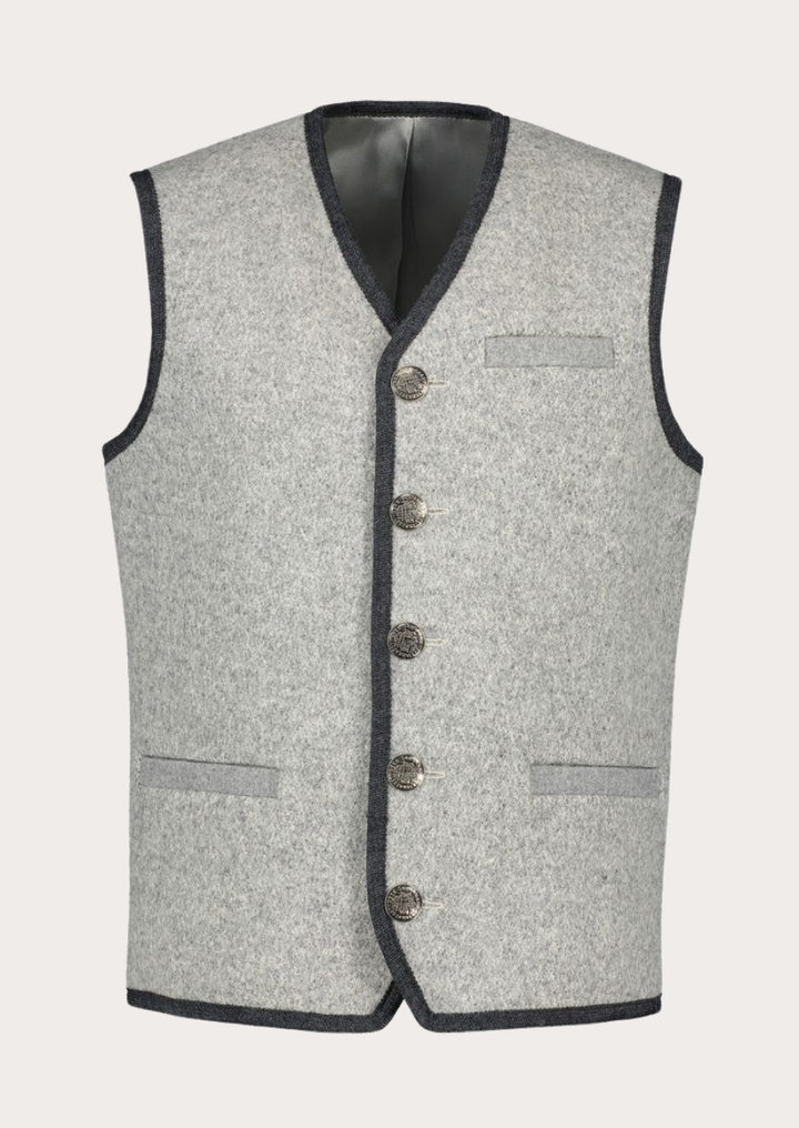 Traditional Loden wool vest featuring authentic Alpine heritage styling