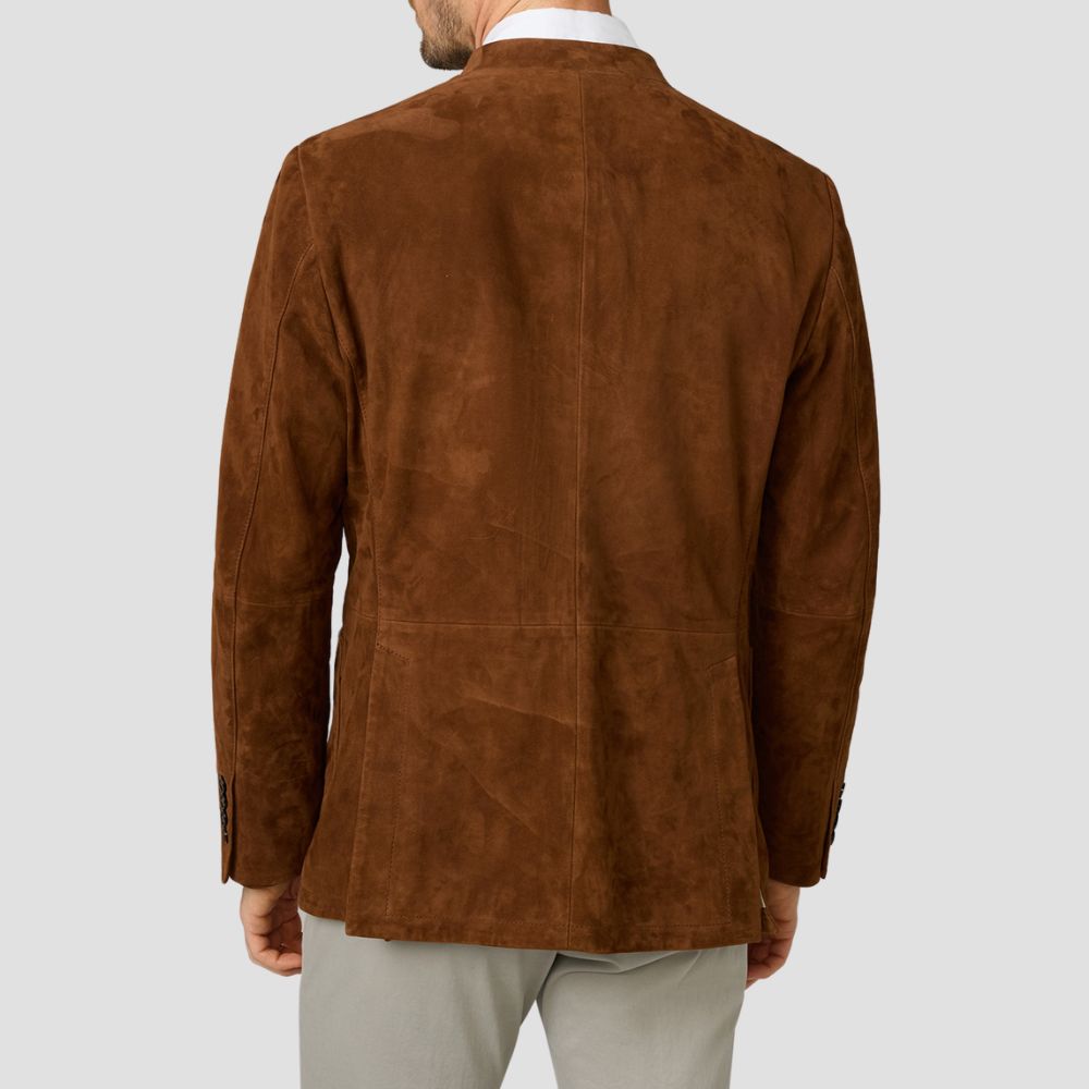 Men’s Genuine Brown Suede Coat with Traditional Design