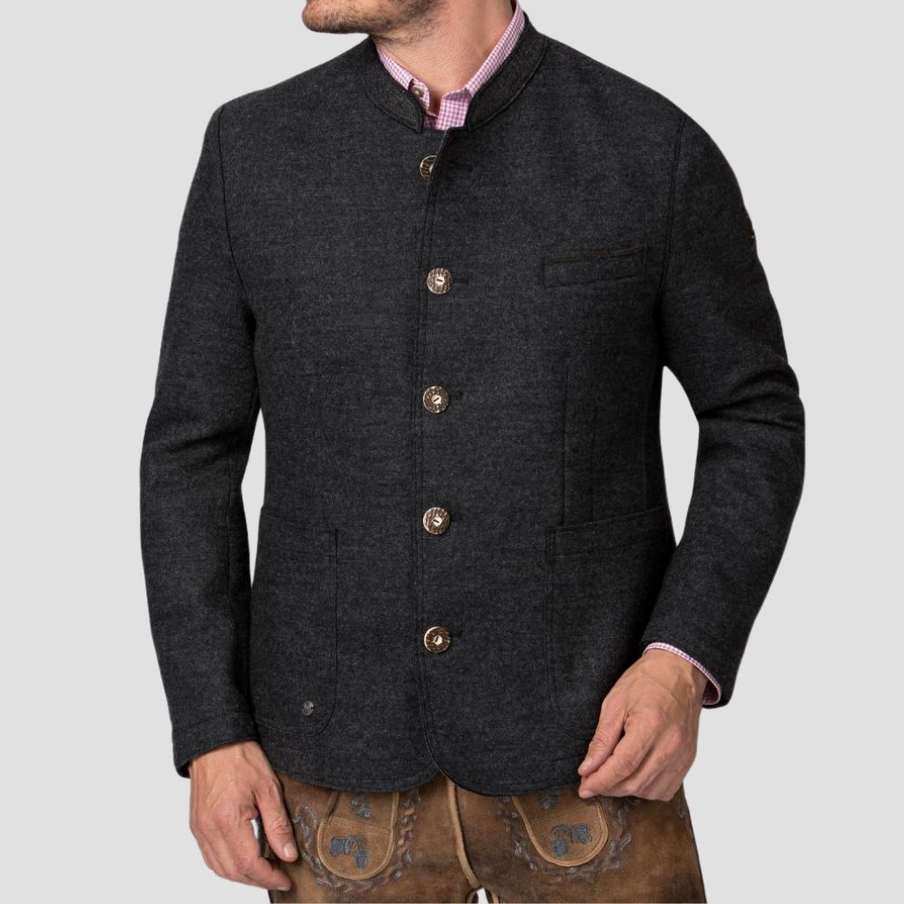 Traditional Black Wool Bavarian Jacket for Men