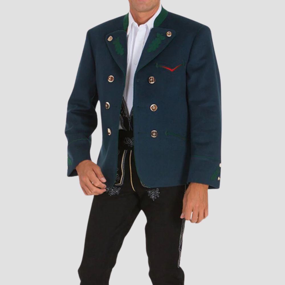 Traditional Royal Blue Double-Breasted Bavarian Coat for Men