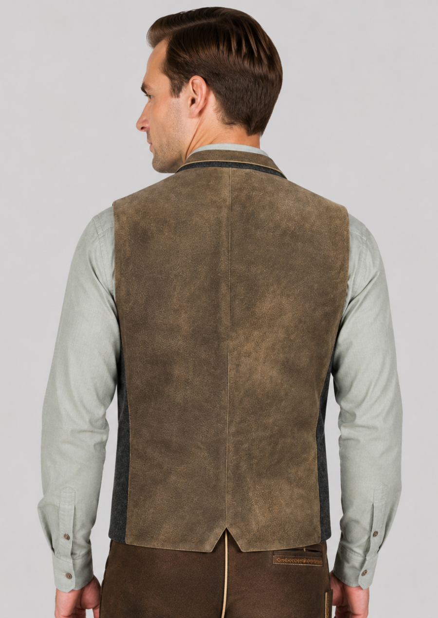 Traditional Bavarian vest made from soft goat suede with Alpine-inspired detailing