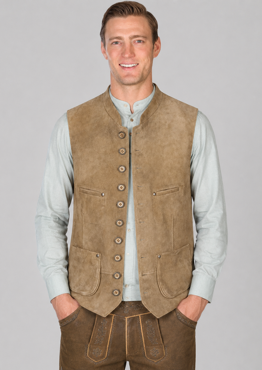 Classic Bavarian Trachten Vest with Premium Goat Suede Construction