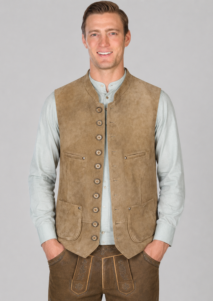 Classic Bavarian Trachten Vest with Premium Goat Suede Construction