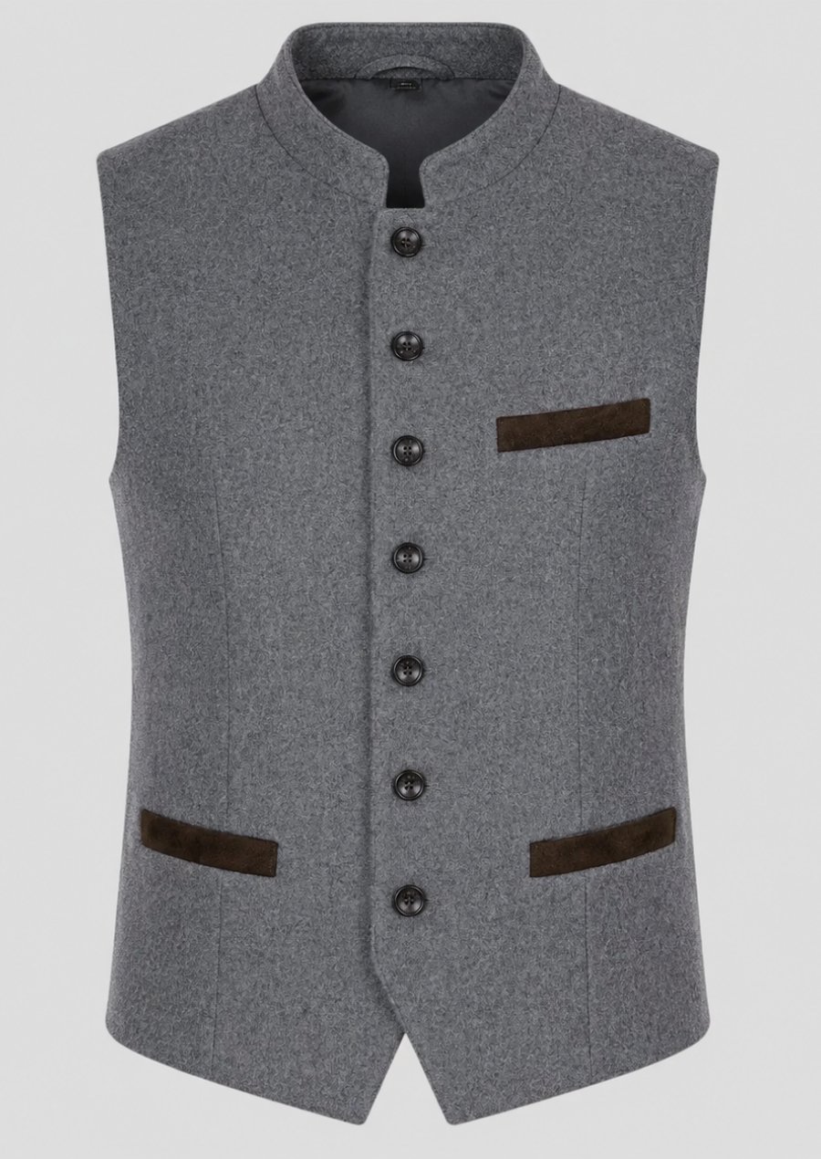 Classic Gray Wool Trachten Vest Inspired by German Tradition