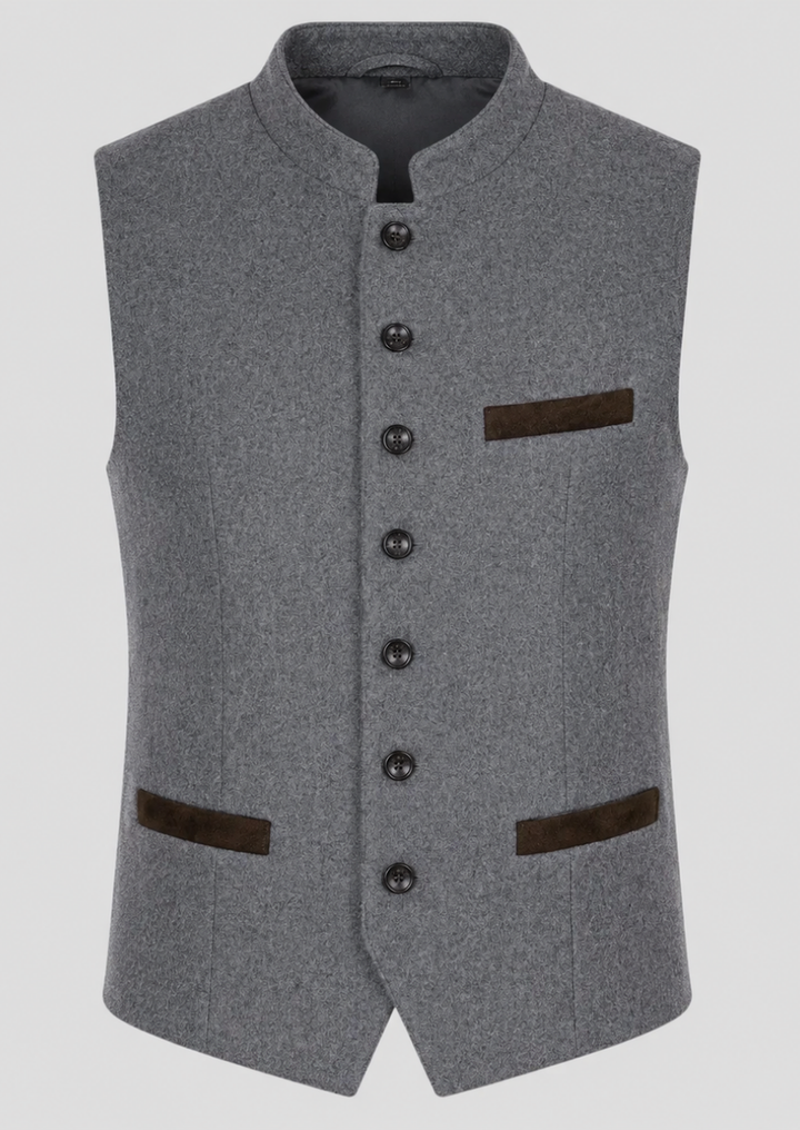 Classic Gray Wool Trachten Vest Inspired by German Tradition