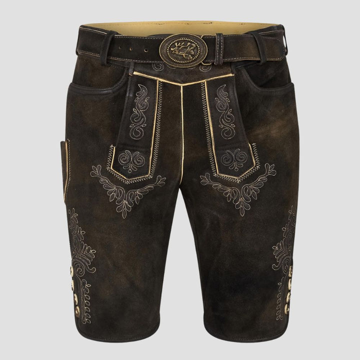 These men’s Lederhosen with detailed embroidery are perfect for showcasing your love for Oktoberfest and German traditions.