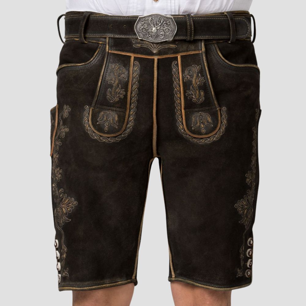 These men’s Lederhosen with detailed embroidery are perfect for showcasing your love for Oktoberfest and German traditions.
