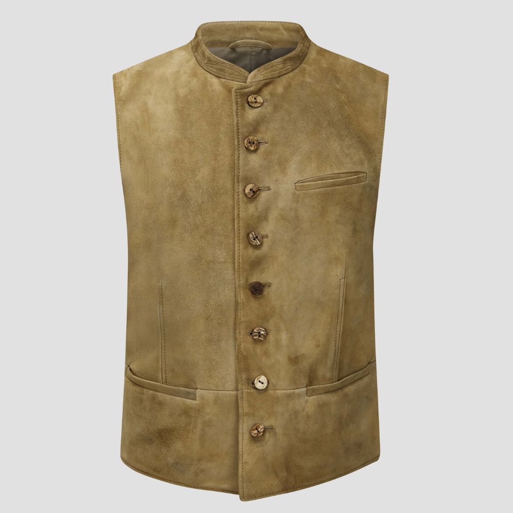 Step into U.S. cultural and folk festivals with this men’s leather Trachten vest, featuring intricate embroidery for a unique and stylish look.