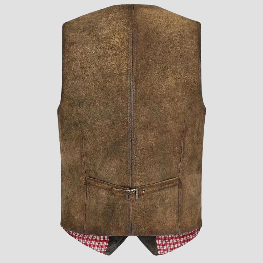 Celebrate Oktoberfest in vintage style with this leather Trachten vest, combining heritage with a modern fit.