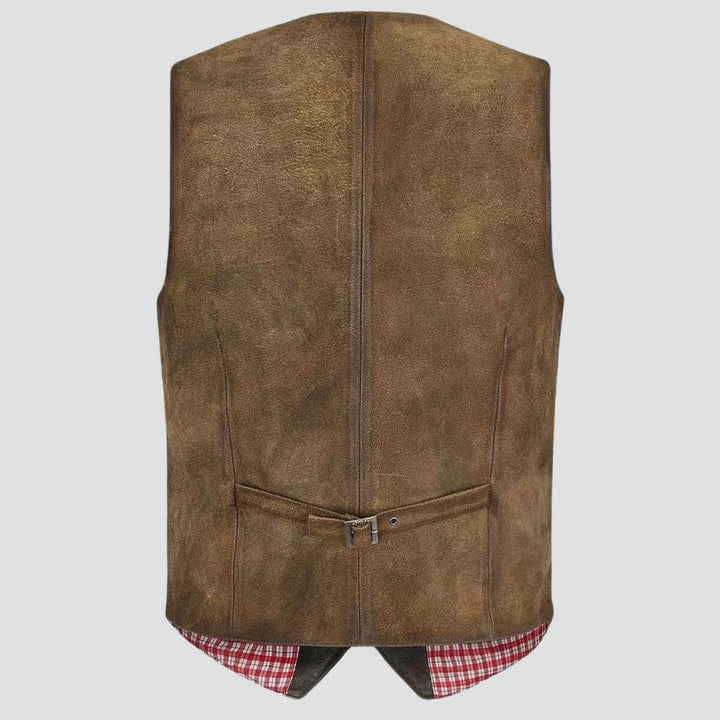 Celebrate Oktoberfest in vintage style with this leather Trachten vest, combining heritage with a modern fit.