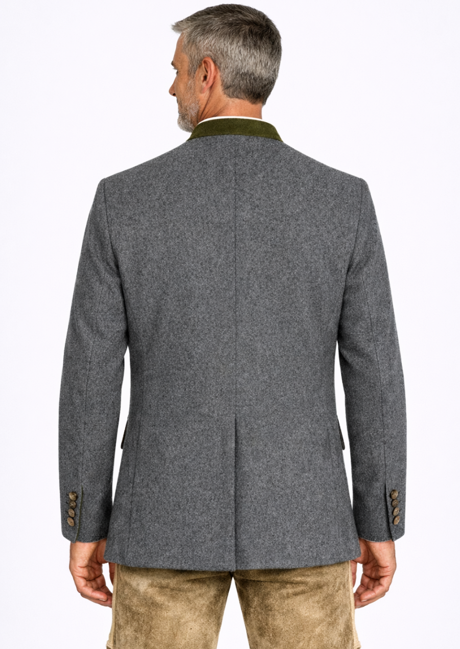 Stylish grey wool trachten coat for men cultural wedding wear