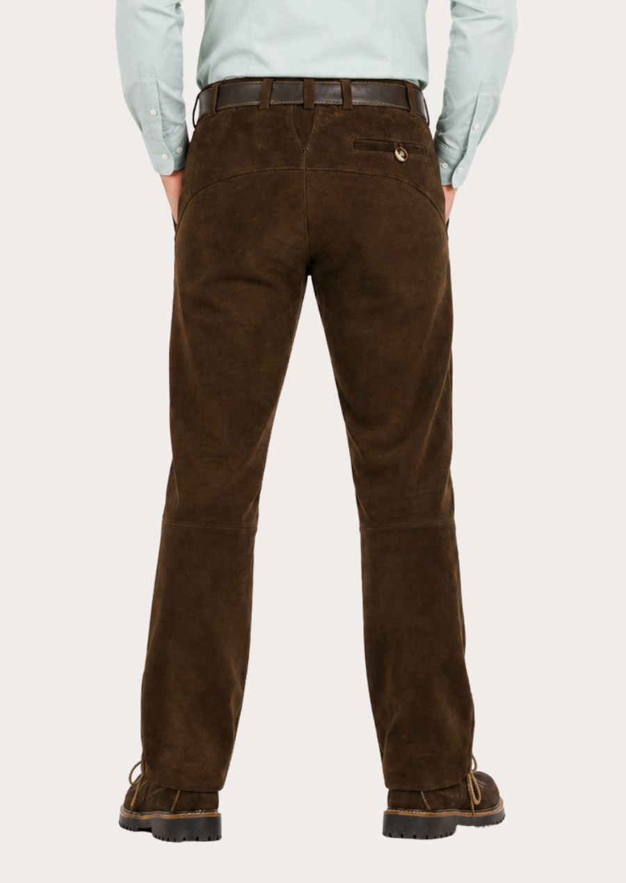 Classic Bavarian suede leather pants for men with timeless traditional detailing