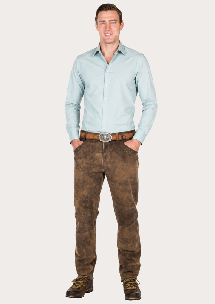 Traditional Lederhosen pants for men featuring durable leather and classic craftsmanship