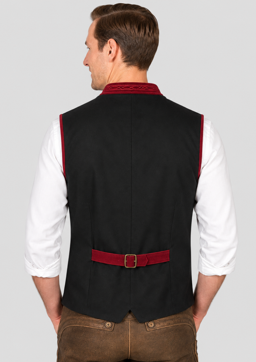 Elegant Red Velvet Bavarian Vest for Oktoberfest Celebrations