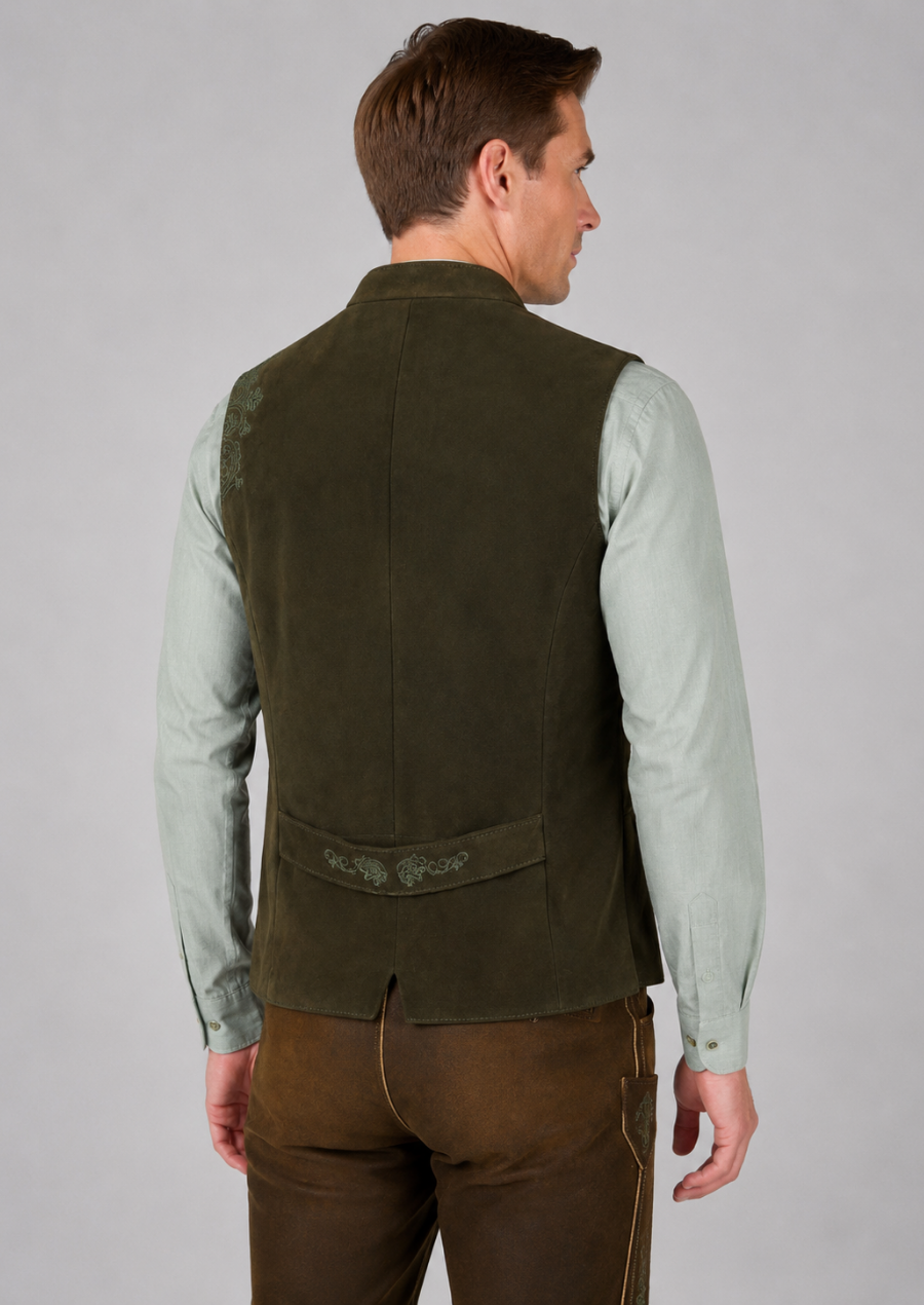 Premium Bavarian Trachten Waistcoat with Decorative Floral Embroidery Design