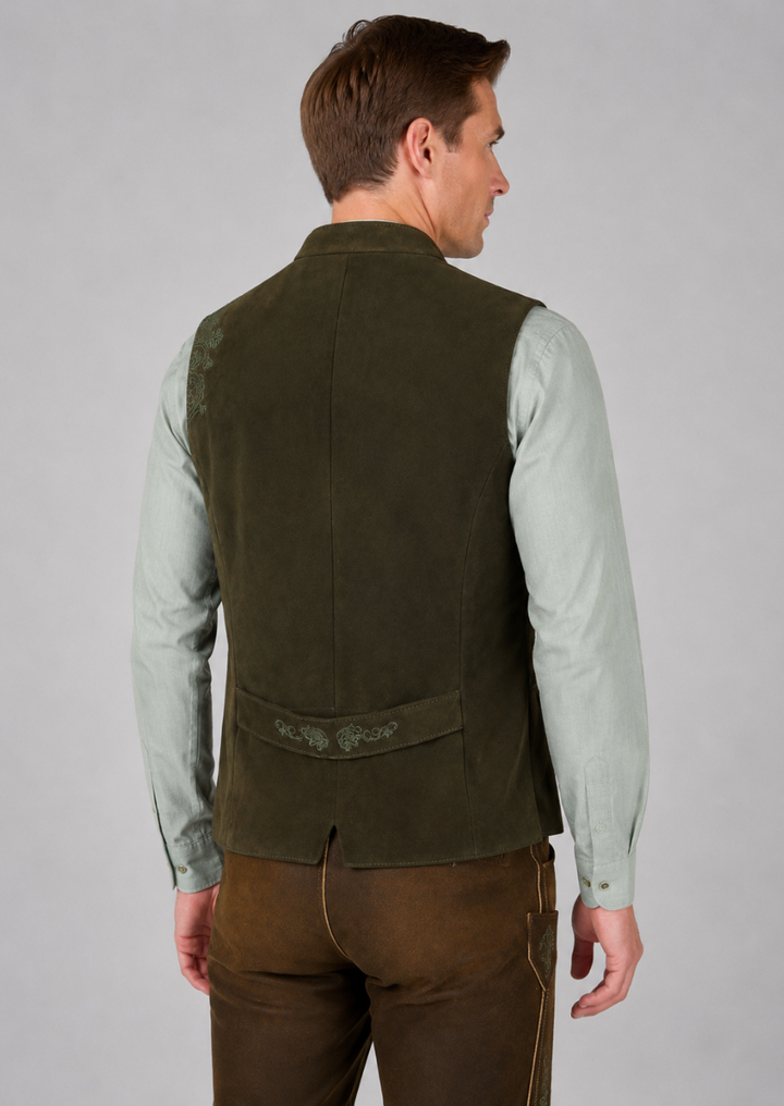 Premium Bavarian Trachten Waistcoat with Decorative Floral Embroidery Design