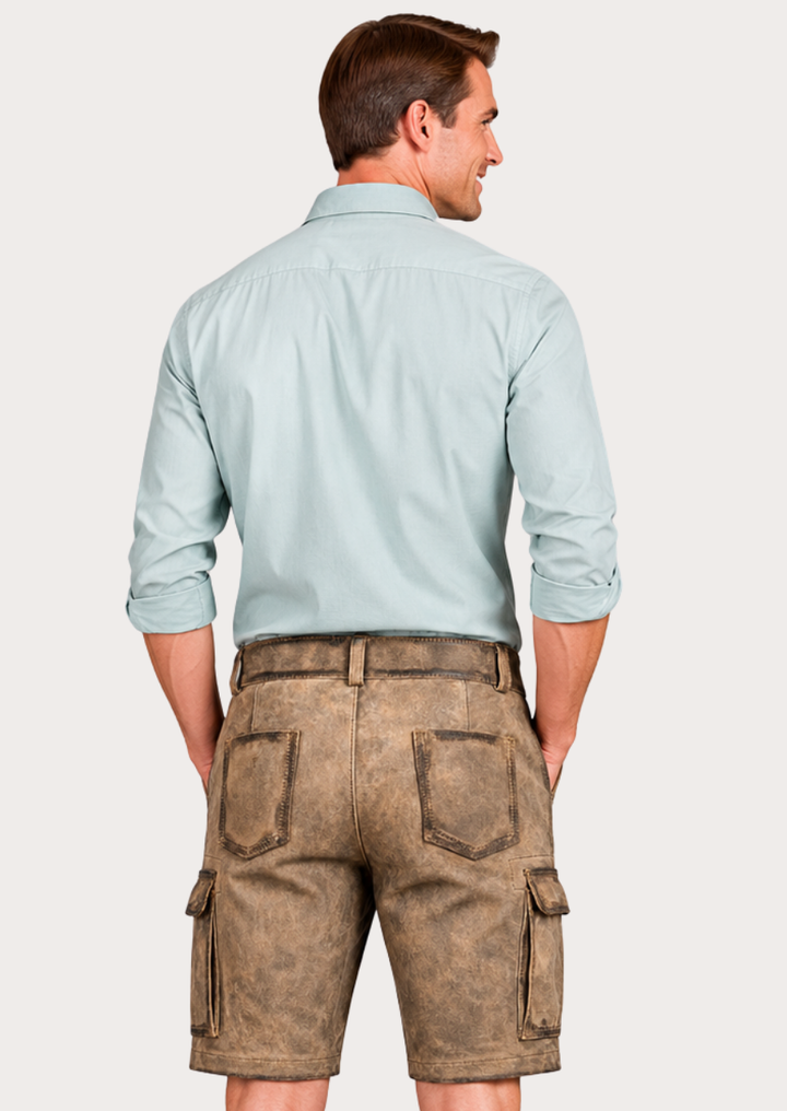 Classic cargo-style Lederhosen shorts inspired by authentic Alpine and Bavarian fashion
