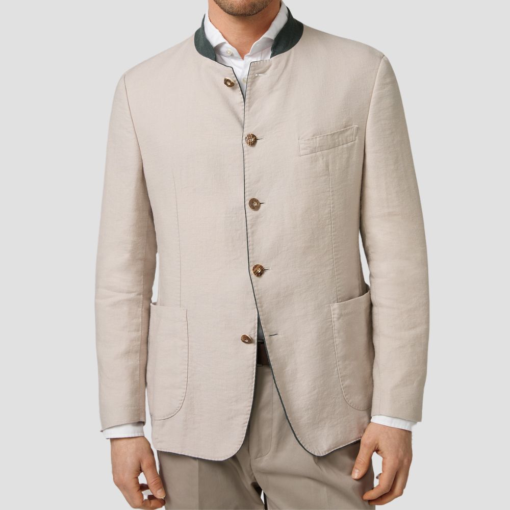 Traditional Bavarian Beige Wool Trachten Jacket for Men