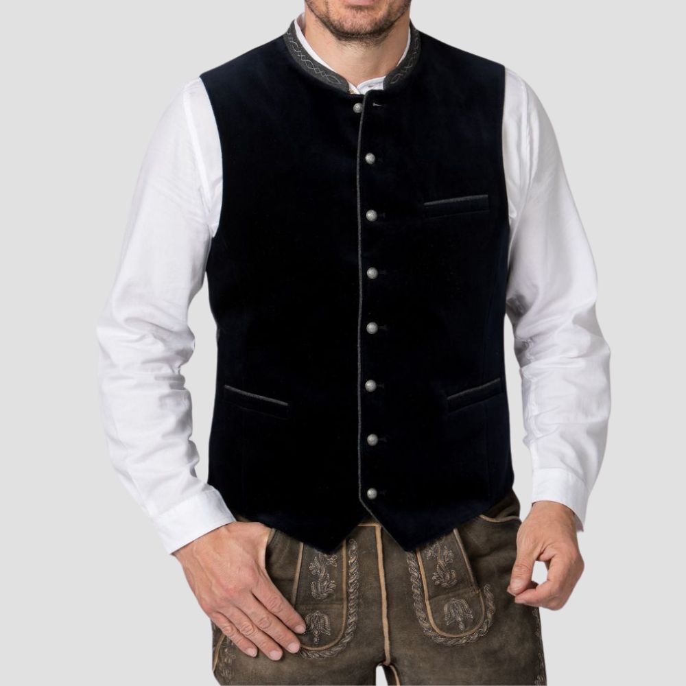 Celebrate Oktoberfest in true Bavarian style with this bespoke men’s Trachten vest, designed for a flawless custom fit.