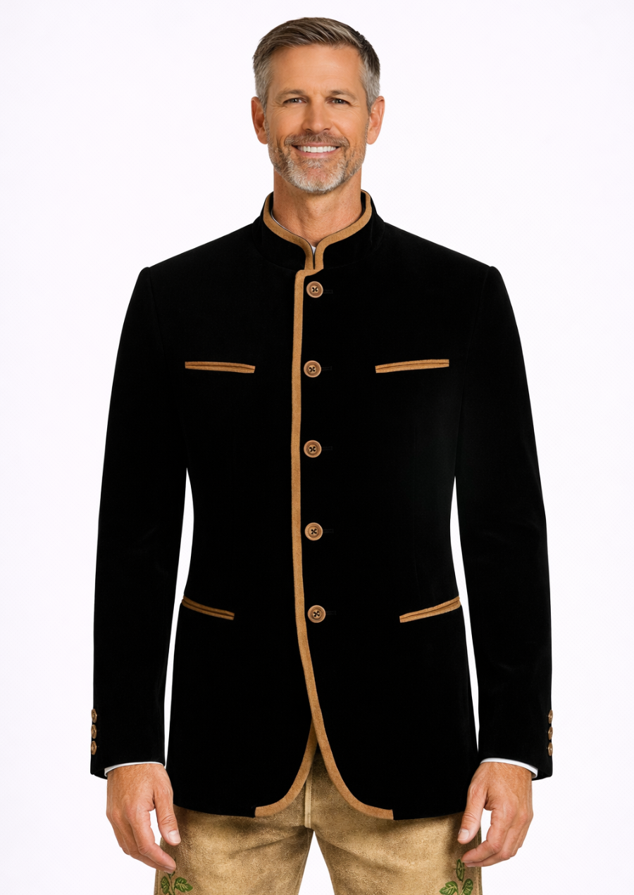 Black Austrian trachten jacket for men with traditional Bavarian style