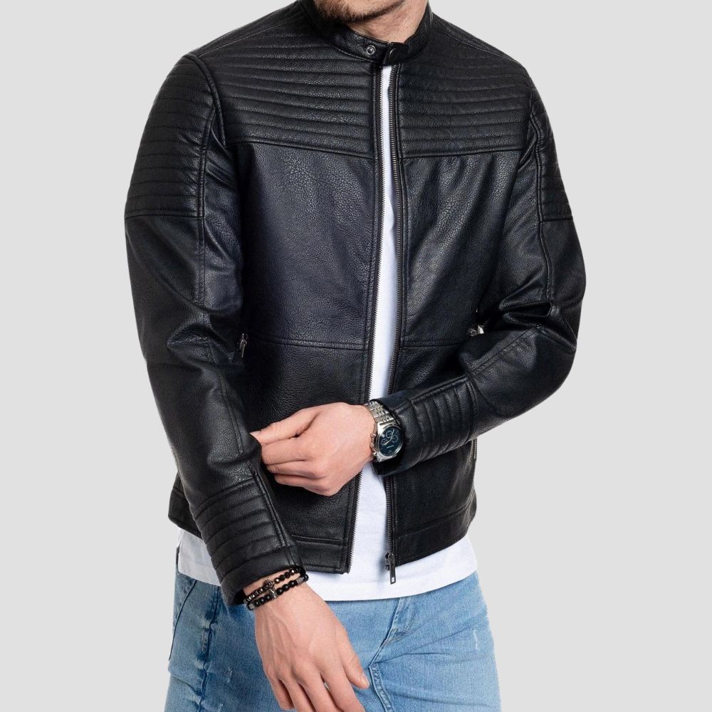 Ride in timeless style with this classic leather biker jacket, designed to elevate your motorcycle fashion.