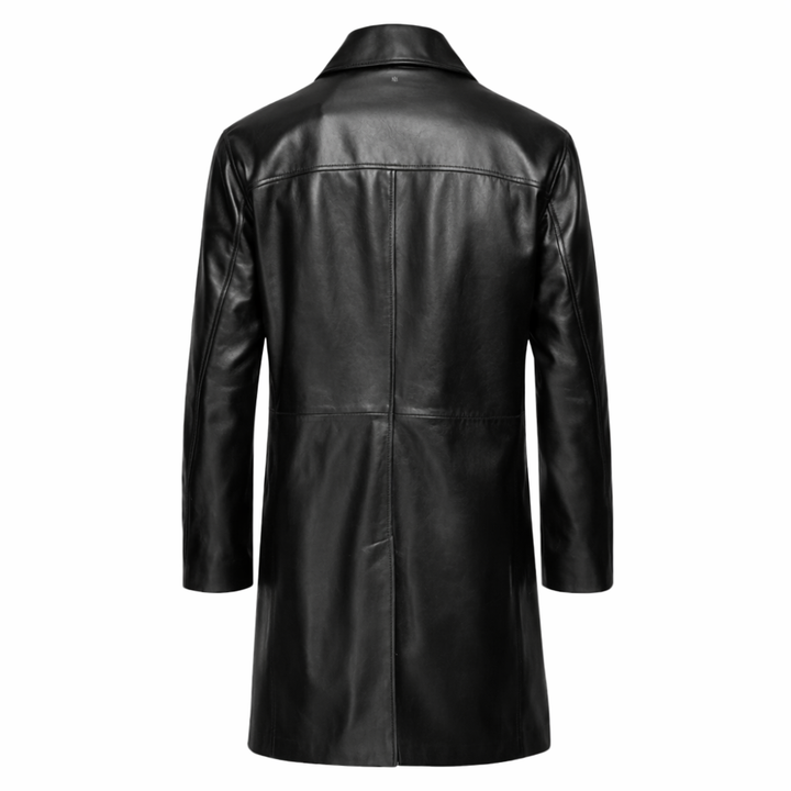 Men black leather trench coat made from premium quality leather