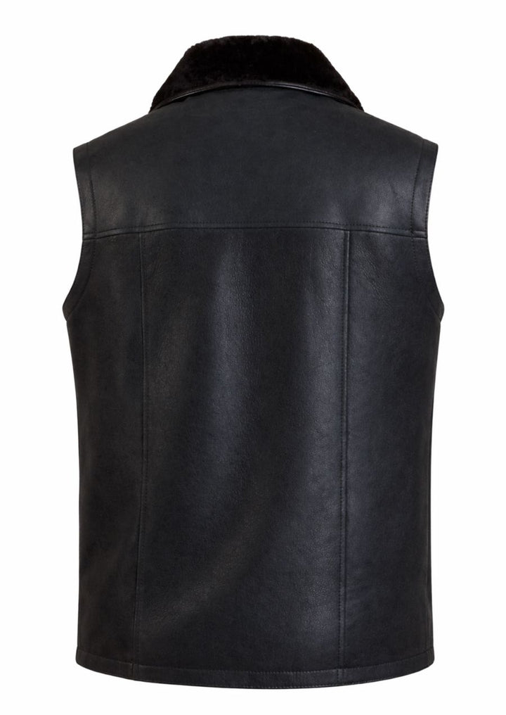 Stylish black sheepskin leather fur vest for men