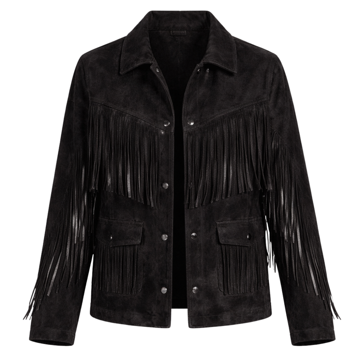 Black suede fringe jacket with stylish western design