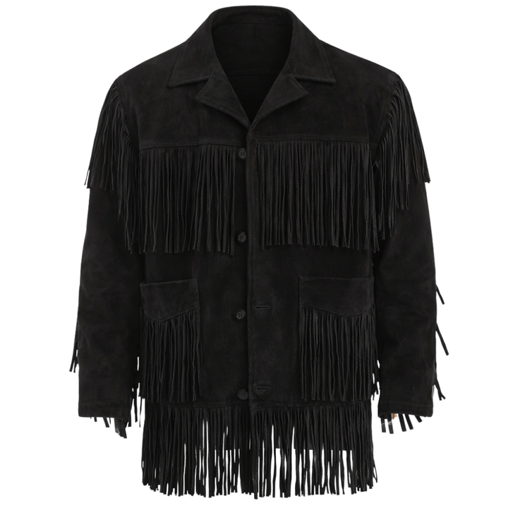 Black suede western fringe jacket with tassel details