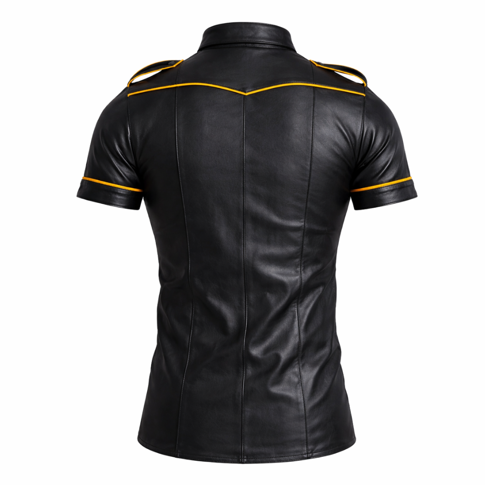 Men black leather law enforcement style shirt rugged fashion apparel